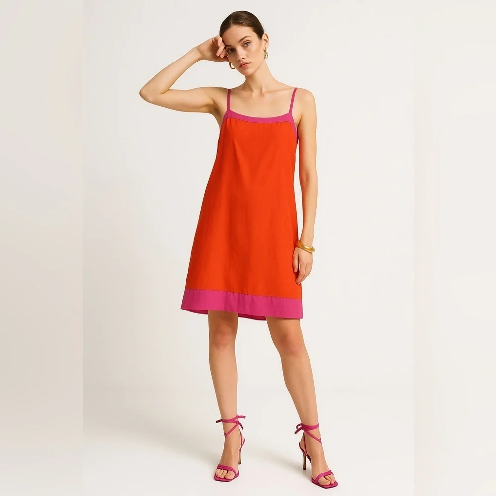 J. Crew Collection Bright Pink Orange Layered dresses w/ spaghetti straps Sz 14